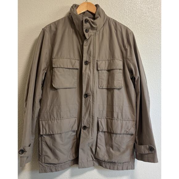 Brooks Brothers British Tan Khaki Cotton Field Jacket Size Med Hidden Hood Mint - Picture 1 of 6